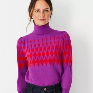 Purple and Red Fair Isle Turtleneck Sweater